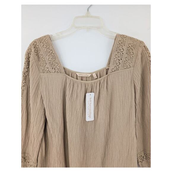 Soft Surroundings Peasant Top Medium Sand Dune Lace Crochet Gauze Boho Chic - Picture 3 of 13